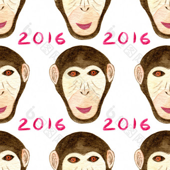 水彩猴子模式快乐新一年无缝的背景一年猴子打印水彩猴子模式快乐新一年无缝的背景一年猴子打印