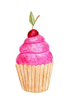 水彩蛋糕与奶油和樱桃插图为烹饪网站和菜单甜蜜的t恤打印和贴纸水彩蛋糕与奶油和樱桃插图为烹饪网站和菜单甜蜜的t恤打印和贴纸