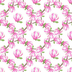 水彩木兰模式时尚粉红色的花纹理可以使用为包装织物和纺织壁纸和包设计