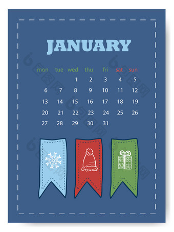 1月日历模板可爱的日历叶为1月月蓝色的说明背景1月日历模板可爱的日历叶为1月月蓝色的说明背景