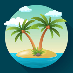 夏天假期假期热带海洋岛与棕榈树平向量插图夏天假期假期热带海洋岛与棕榈树平向量插图