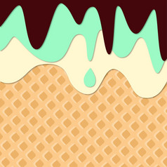 冰奶油融化了晶片背景向量插图夏天甜点