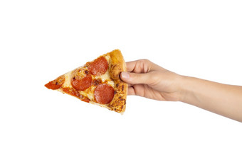 片意大利辣香肠披萨手孤立的白色前视图paperoni披萨概念为意大利食物街食物快食物快速咬片意大利辣香肠披萨手孤立的白色前视图paperoni披萨概念为意大利食物街食物快食物快速咬