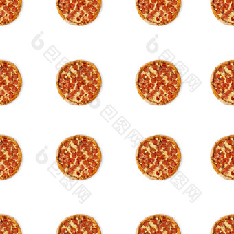 无缝的披萨模式孤立的白色背景前视图paperoni披萨食物背景无缝的披萨模式孤立的白色背景前视图paperoni披萨食物背景