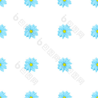 柔和的蓝色的花花无缝的模式孤立的白色背景洋甘菊菊花花模式复制空间前视图柔和的蓝色的花花无缝的模式孤立的白色背景洋甘菊菊花花模式复制空间前视图
