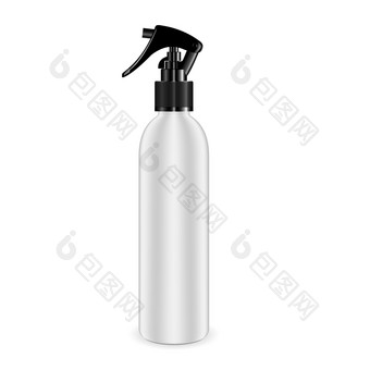 喷雾瓶为化妆品和其他产品孤立的白色空白容器模型与黑色的自动售货机头现实的向量模板喷雾瓶为化妆品产品孤立的白色