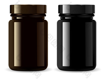 医学瓶模型集黑色的化妆品包装容器空白aronatherapy本质flacon现实的插图设计医疗药物容器治疗瓶医学瓶模型黑色的化妆品包装