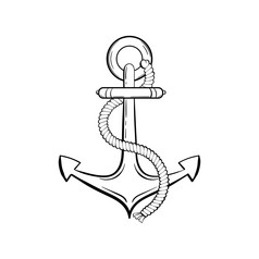 锚与绳子黑色的墨水向量插图海船游艇船安全设备草图古老的锚古董雕刻海洋冒险象征航行俱乐部标志海报设计元素锚黑色的和白色插图