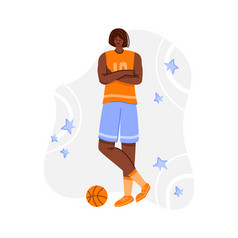 篮球球员与球操场上年轻的肌肉发达的非洲美国女人统一的玩匹配女孩持有体育球球员火车篮球平人孤立的向量为海报女人篮球球员体育运动概念