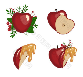 苹果与蜂蜜秋天作文与苹果孤立的白色背景苹果与蜂蜜秋天作文与苹果孤立的白色背景