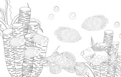 着色页面鱼海生活海底世界向量插图着色页面鱼海生活海底世界向量插图