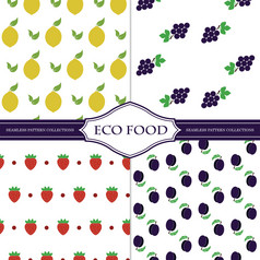 四个模式设计与清洁吃插图背景开胃的健康的食物模式与水果