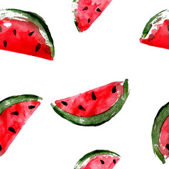 手画水彩绘画水果西瓜白色背景无缝的模式水彩插图片西瓜无缝的模式