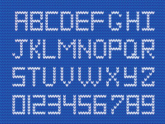 织物脚本蓝色的针织背景白色针织信和数字向量插图迹象符号为文本创建织物脚本蓝色的针织背景
