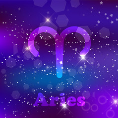 白羊座星座标志和星座宇宙紫色的背景与发光的星星和星云向量插图横幅海报内存卡空间占星术星座天文学幻想设计白羊座星座标志宇宙紫色的背景与发光的星星和星云
