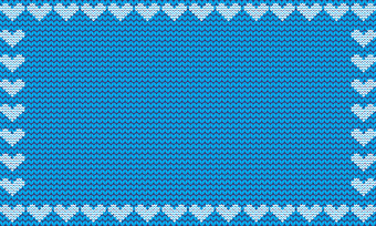 光蓝色的织物针织背景框架与针织心向量插图模板海报与空间为文本光蓝色的织物针织背景框架与针织心