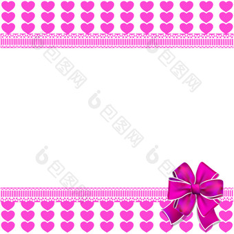 可爱的优雅的模板与粉红色的排心模式空间为文本和弓白色背景边境框架横幅海报为情人节节日爱婚礼婴儿女孩淋浴设计可爱的优雅的模板与粉红色的排心模式空间为