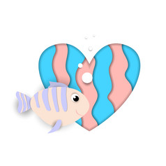 纸减少鱼流心孤立的白色背景蓝色的和粉红色的颜色设计元素为婴儿淋浴问候卡情人节一天贴纸爱象征插图图标剪辑艺术鱼流纸减少心白色背景