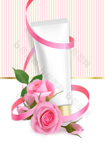 设计广告海报为化妆品产品与玫瑰为目录杂志向量设计化妆品包香水广告postermoisturizing碳粉奶油过来这里身体乳液与玫瑰提取