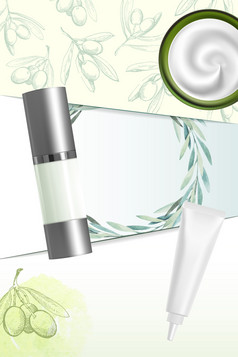 设计化妆品产品广告为目录杂志模拟化妆品包保湿奶油过来这里牛奶身体乳液与橄榄石油