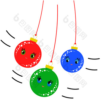 平彩色的集孤立的圣诞节玩具卡通球薄绳子简单的漏接数字