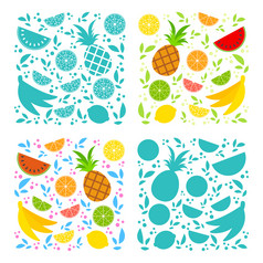 四个集孤立的开胃的水果白色背景不同的颜色多汁的明亮的美味的热带食物柠檬猕猴桃香蕉菠萝西瓜葡萄柚石灰简单的平向量插图合适的为设计包