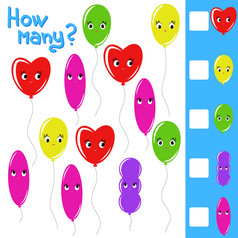 计数游戏为学前教育孩子们为的发展数学能力如何许多气球与的地方为答案简单的平孤立的向量插图