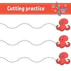 切割实践为孩子们水生章鱼教育发展中工作表活动页面颜色游戏为孩子们孤立的向量插图卡通字符