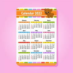 日历为与可爱的字符有趣的和明亮的设计孤立的颜色向量插图口袋里大小卡通风格