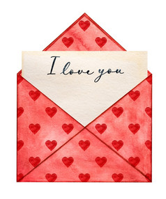 美丽的水彩画邮政信封和心特写镜头人纹理祝贺你为爱的亲戚朋友和的同事们美丽的水彩画邮政信封