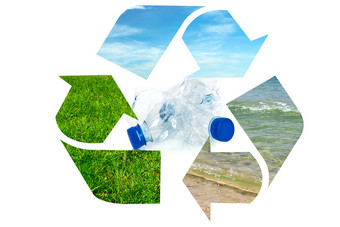 复合图像全球环境保护塑料垃圾瓶内部回收标志