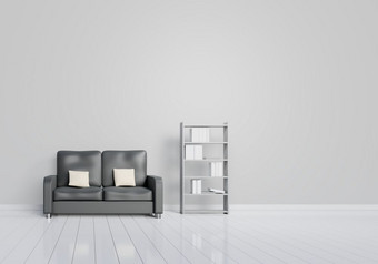 现代室内设计<strong>生活</strong>房间与黑色的沙发与灰色和木光滑的地板上和书货架上白色垫子元素首页和<strong>生活</strong>概念<strong>生活</strong>方式主题插图呈现