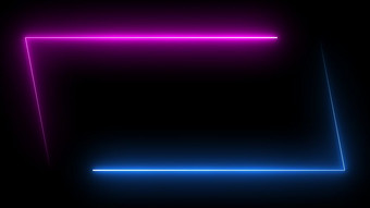 平行四边形矩形图片框架与两个语气霓虹灯颜色阴影运动图形孤立的黑色的背景蓝色的和粉红色的光为覆盖元素插图呈现壁纸背景