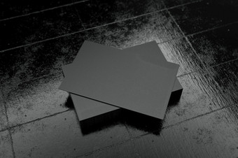 黑色的水平业务卡纸模型模板与空白空间<strong>封面</strong>为插入<strong>公司</strong>标志个人身份黑色的纸板地板上背景现代概念插图渲染