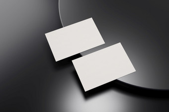黑色的和白色业务卡纸模型模板与空白空间<strong>封面</strong>为插入<strong>公司</strong>标志个人身份黑色的铬地板上背景现代概念插图渲染
