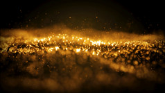 摘要金黄色的发光的粒子燃烧与火效果外空间背景插图渲染
