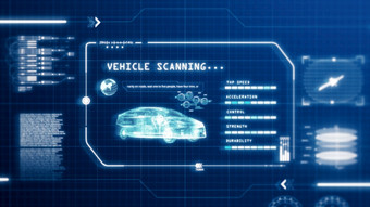 胡德开车车速度用户接口电脑屏幕显示与像素<strong>背景蓝色</strong>的摘要数字转换全息图全息技术概念科幻插图呈现