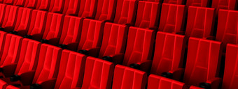 行红色的天鹅绒座位<strong>看电影</strong>的<strong>电影</strong>与复制空间横幅背景娱乐和剧院概念插图呈现