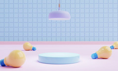 摘要几何形状柔和的颜色与灯泡和灯为产品讲台上演讲背景淋浴房间和浴室概念艺术和颜色概念插图呈现