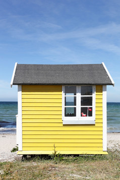 彩色的海滩小屋aeroskobing航空岛丹麦
