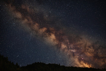 乳白色的道路星系与令人惊异的英仙座流星流星淋浴热乔治亚州