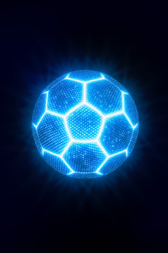 艺术发光的蓝色的冠军足球球足球黑暗背景与复制空间概念上的图像