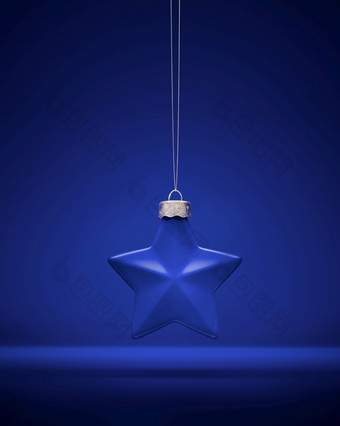 蓝色的马特圣诞节点缀五角明星小玩意挂字符串对皇家蓝色的背景圣诞节装饰节日大气概念