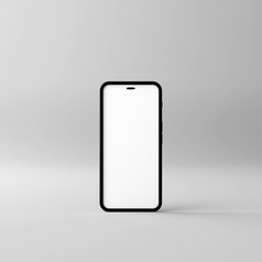 智能手机模型与空白白色屏幕灰色背景渲染智能手机模型与空白白色屏幕灰色背景呈现