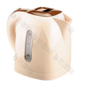 米色和棕色（的）颜色塑料无线电水壶孤立的的白色背景米色塑料水壶孤立的白色背景