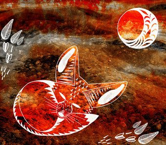 fennec狐狸精神动物月亮叶子纹理红色的棕色（的）背景fennec狐狸精神动物月亮叶子纹理红色的棕色（的）背景