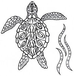 海乌龟精神动物黑色的和白色插图轮廓与模式海乌龟精神动物黑色的和白色插图轮廓与模式