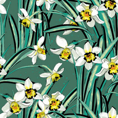 花设计为纺织打印壁纸包装网络背景和其他模式填满花设计与水仙无缝的插图与春天盛开的花