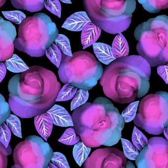 花设计为纺织打印壁纸包装网络背景和其他模式填满无缝的模式与<strong>紫色</strong>的玫瑰数字<strong>水彩花</strong>设计
