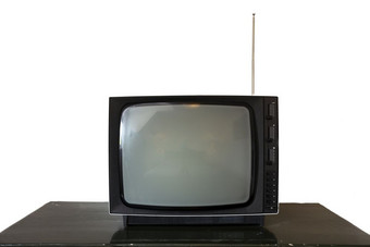 黑色的老古董电视孤立的白色背景复古的设计空间为文本木表格黑色的老古董电视孤立的白色背景复古的设计空间为文本